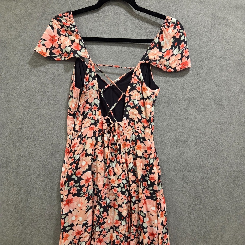 Floral Hi-Lo Maxi Dress Women's No Size Lace-Up Back Feminine Coquette Delicate - Picture 5 of 9